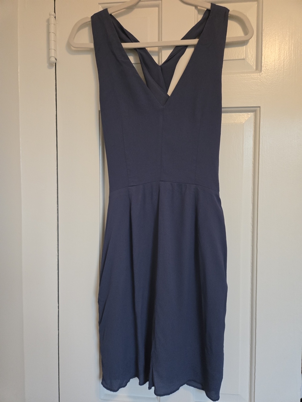 Mango Slate Blue V-Neck Sleeveless Dress